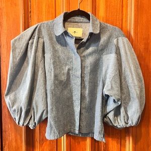 Chambray Puff Sleeve Button Shirt